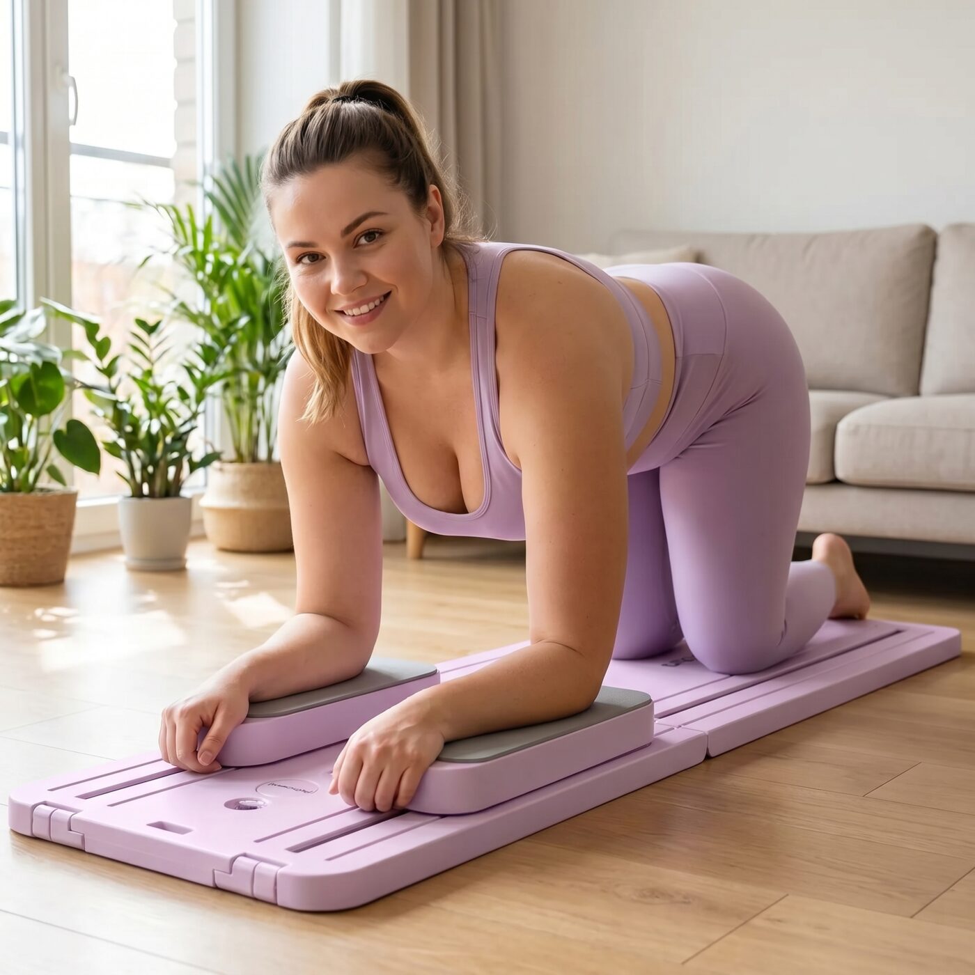 Frau trainiert auf dem PILORA Pilates-Board
